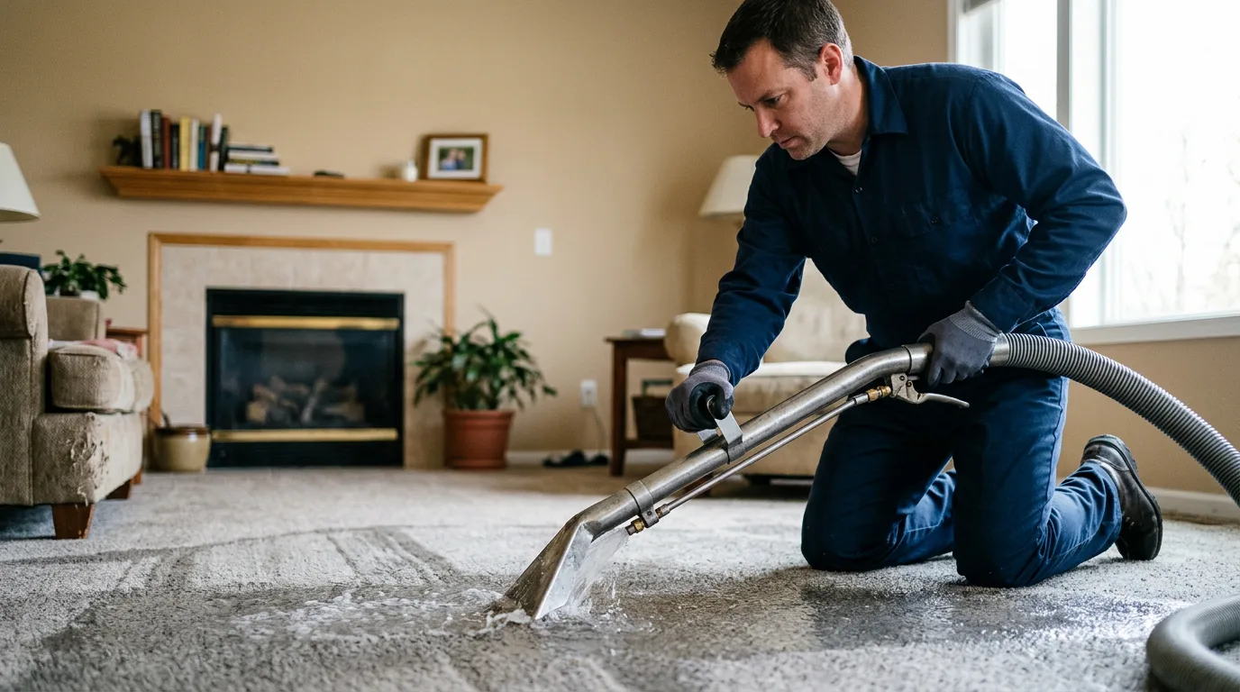 Water damage restoration technician working near Columbus City, IA